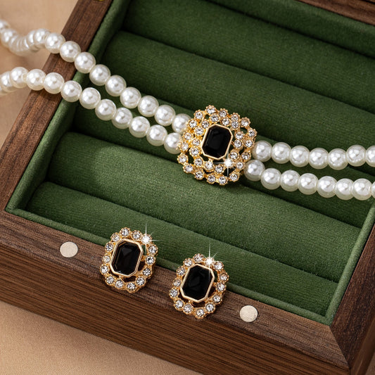 Elegant Double Row Pearl & Diamond-Styled Necklace and Earring Set – Timeless Luxury Jewelry