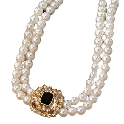 Elegant Double Row Pearl & Diamond-Styled Necklace and Earring Set – Timeless Luxury Jewelry