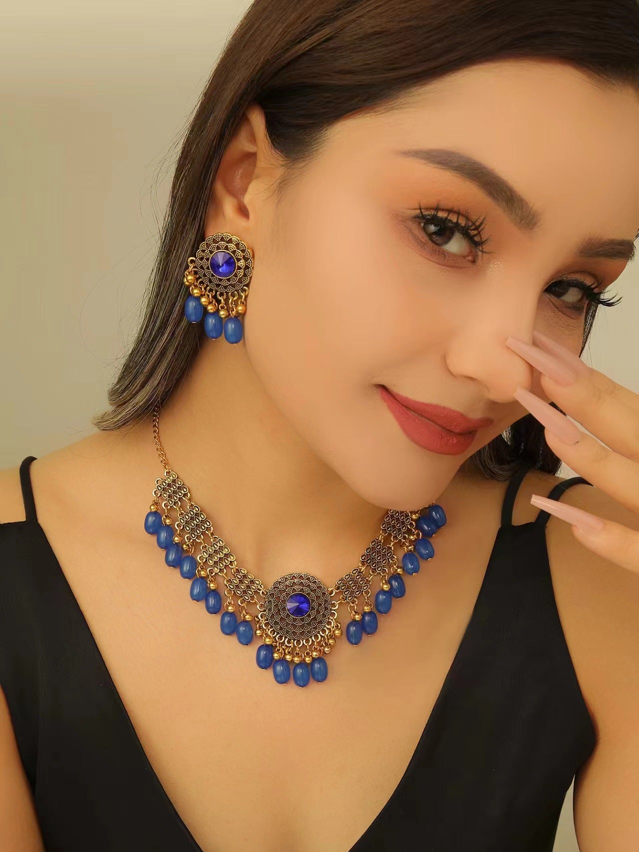 Retro Indian Style Necklace & Earring Set – Vintage Boho Jewelry for Women | Get1gold