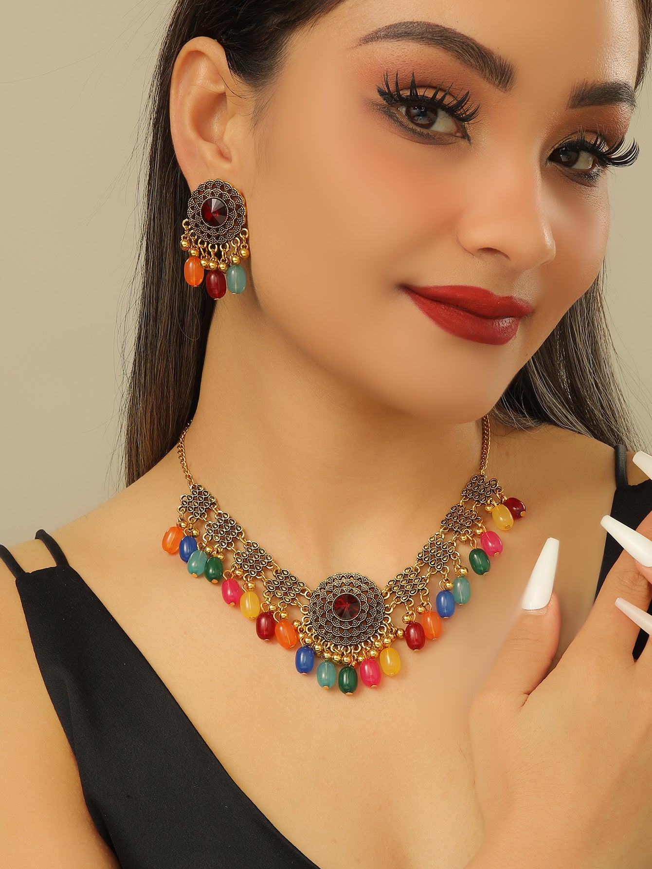Retro Indian Style Necklace & Earring Set – Vintage Boho Jewelry for Women | Get1gold