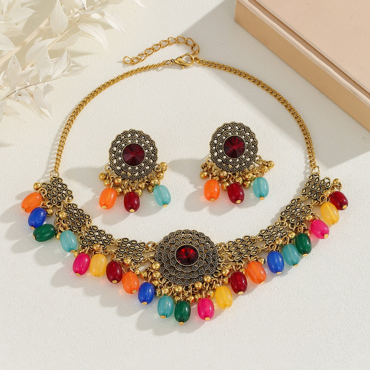 Retro Indian Style Necklace & Earring Set – Vintage Boho Jewelry for Women | Get1gold